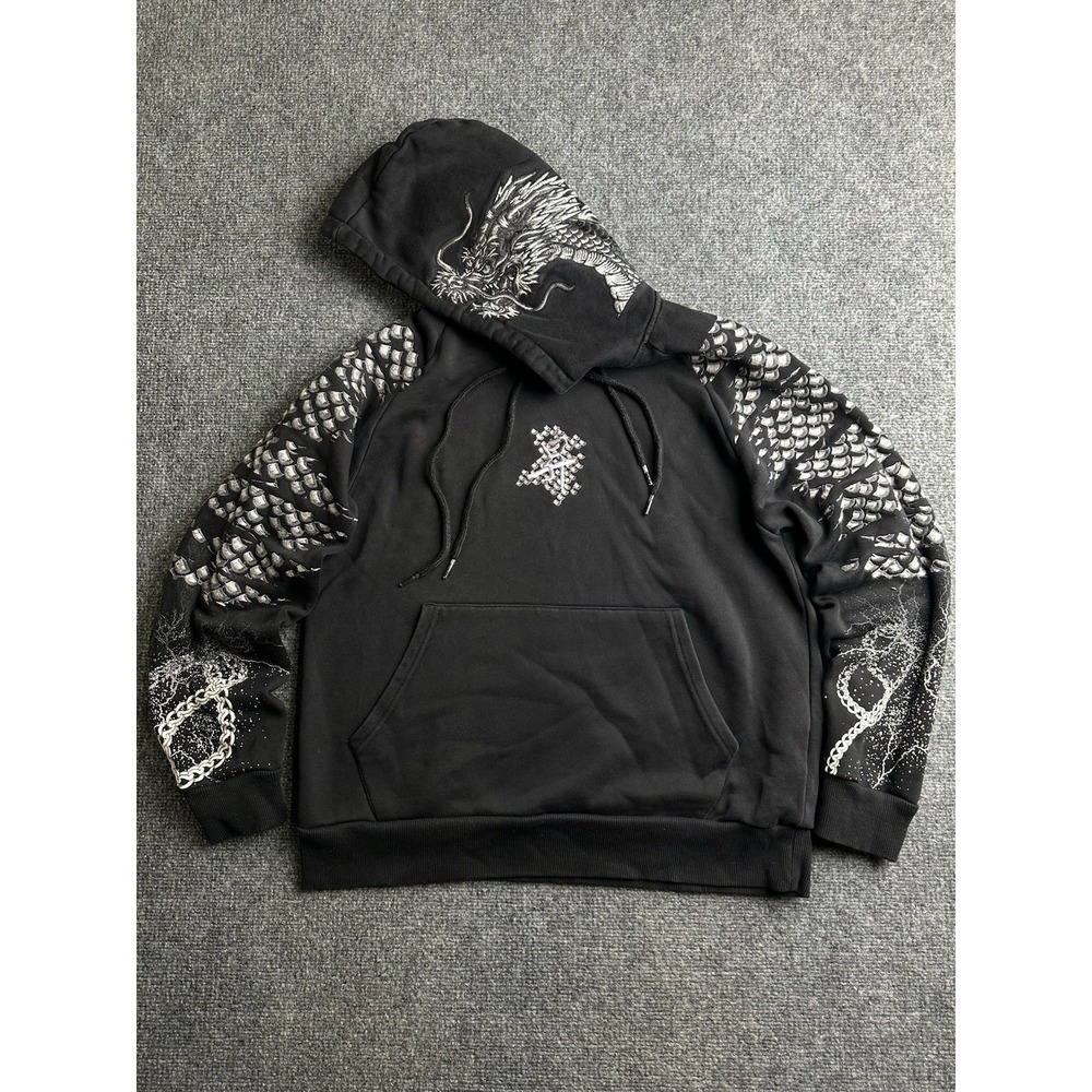 Mens Smoke Rise Dragon Graphic Pullover Hoodie Black, Size M